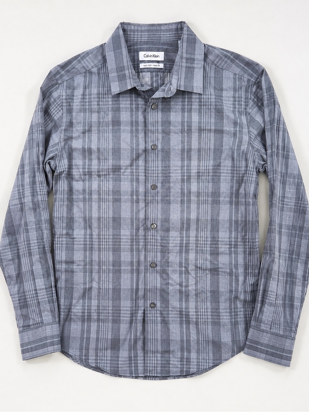 Calvin Klein Blue-Gray Plaid Long Sleeve Button-Down Shirt